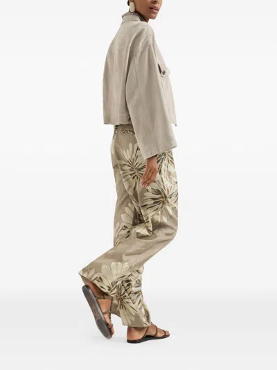 Brunello Cucinelli Elegant Silk Trousers With Stamped Floral Design In Multi