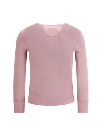 Chloé Knit Pullover Long Sleeves Crew Neck Ribbed In Burgundy