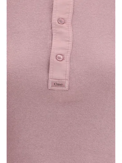 Chloé Knit Pullover Long Sleeves Crew Neck Ribbed In Burgundy