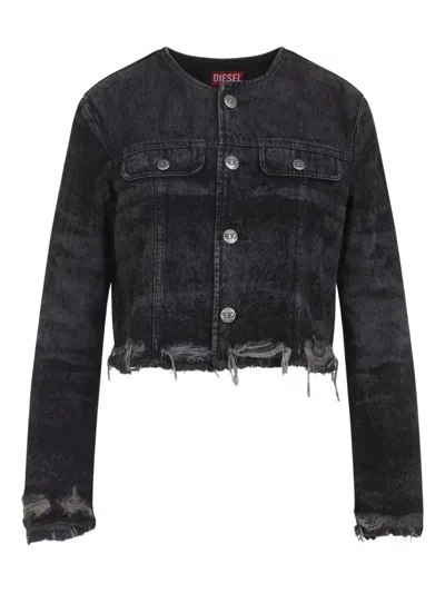 Diesel Laser-engraved Cotton-hemp Denim Jacket In Black