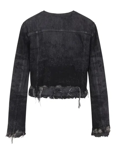 Diesel Laser-engraved Cotton-hemp Denim Jacket In Black