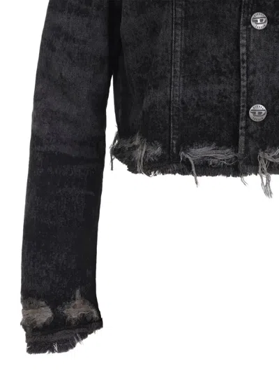 Diesel Laser-engraved Cotton-hemp Denim Jacket In Black