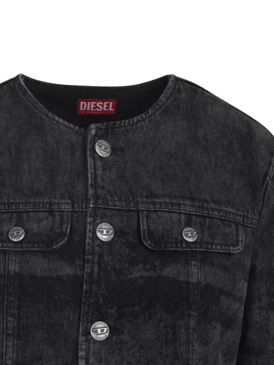 Diesel Laser-engraved Cotton-hemp Denim Jacket In Black