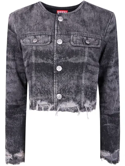 Diesel Laser-engraved Cotton-hemp Denim Jacket In Black