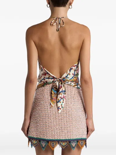 Etro Women Silk Top With American Neckline And Floral Paisley Pattern In Multi