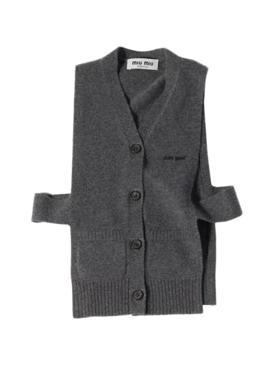 Miu Miu Knitwear Top Sleeveless Ribbed Hem Pockets In Gray