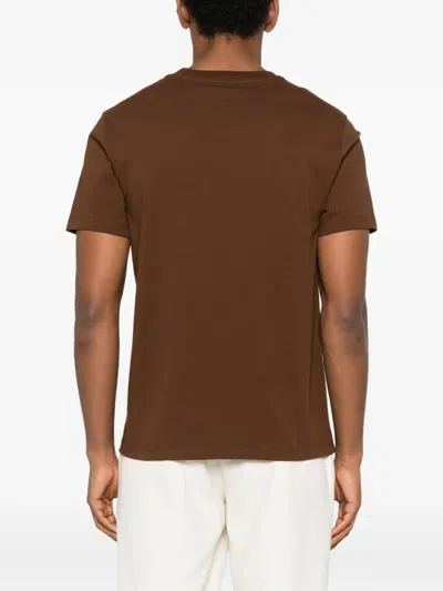 Sandro Mens Ginger Bread Logo-patch Crewneck Cotton T-shirt In Brown