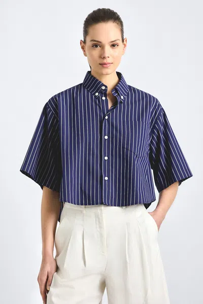 Derek Lam 10 Crosby Ember Cropped Button Down Shirt In Blue