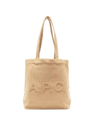 Apc Wool Tote Bag Rectangular Shape Dual Handles In Brown