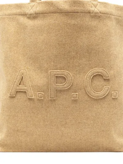 Apc Wool Tote Bag Rectangular Shape Dual Handles In Brown