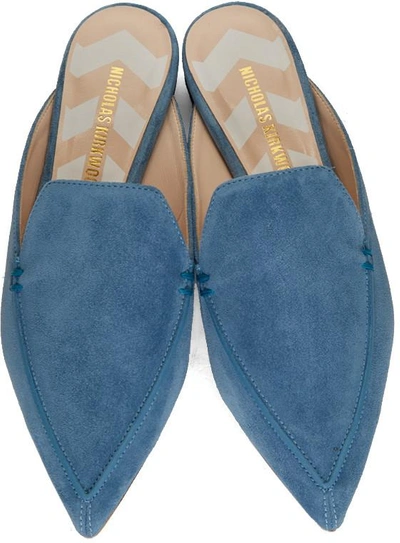 Shop Nicholas Kirkwood Blue Suede Beya Slip-on Loafers