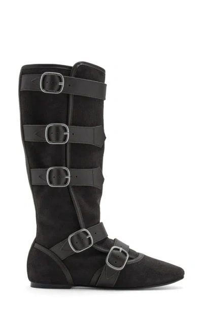 Mango Suede Buckle Boot In Black