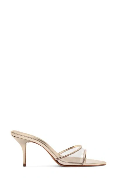 Schutz 75mm Elodie Vinyl Metallic Leather Mules In Silver