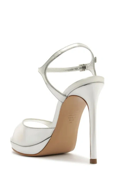 Schutz 115mm Scarlett Metallic Leather Platform Sandals In White