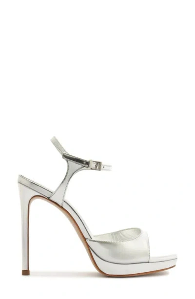 Schutz 115mm Scarlett Metallic Leather Platform Sandals In White