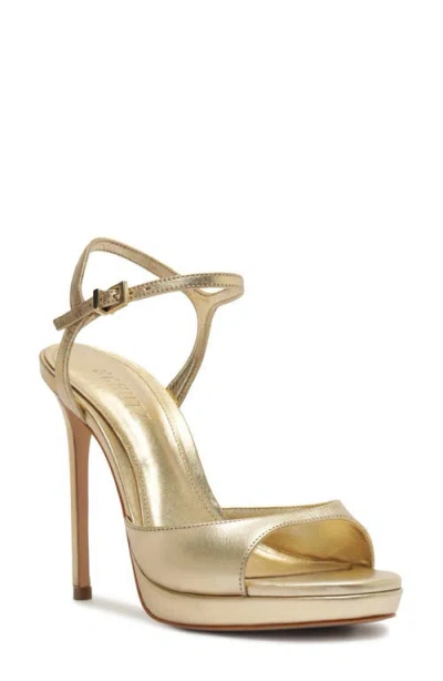 Schutz Scarlett Metallic Leather Platform Sandals In Silver