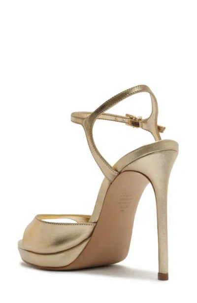 Schutz Scarlett Metallic Leather Platform Sandals In Silver