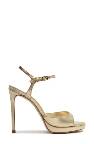 Schutz Scarlett Metallic Leather Platform Sandals In Silver