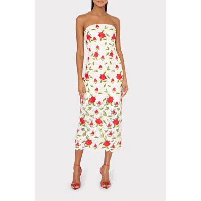 Milly Kait Embroidered Strapless Midi Dress In Multi