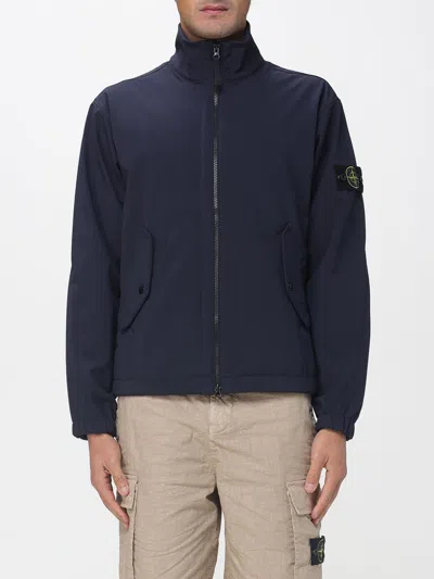 Stone Island Stretch Polyester Jacket Elastic Cuffs High Collar In Blue