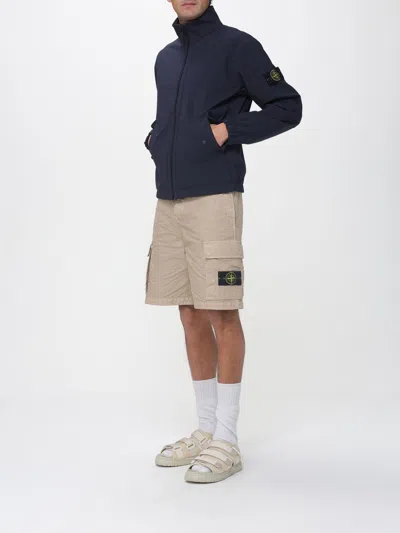 Stone Island Stretch Polyester Jacket Elastic Cuffs High Collar In Blue