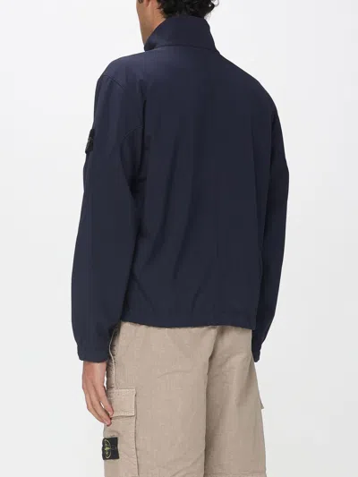Stone Island Stretch Polyester Jacket Elastic Cuffs High Collar In Blue