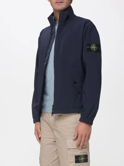 Stone Island Stretch Polyester Jacket Elastic Cuffs High Collar In Blue