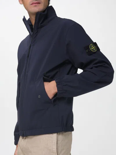 Stone Island Stretch Polyester Jacket Elastic Cuffs High Collar In Blue