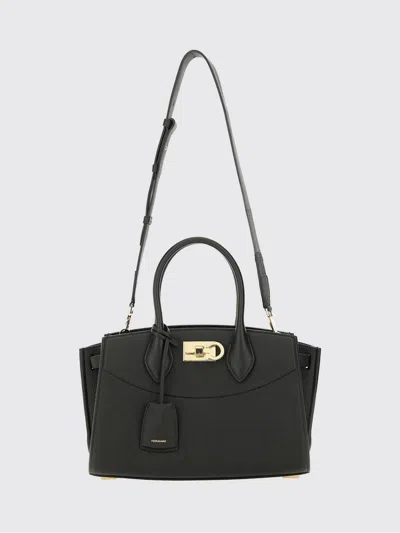 Ferragamo Structured Shoulder Bag Adjustable Strap In Black