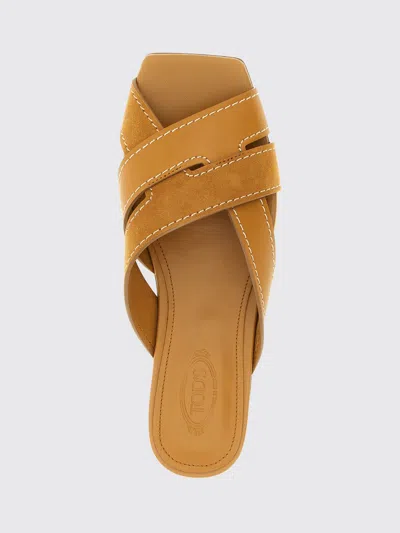 Tod's Sandals Heel Contrast Stitching Crisscross Straps In Animal Print