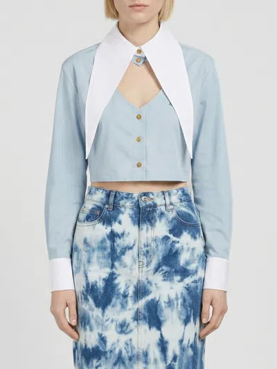 Vivienne Westwood Heart Cut Cropped Shirt Long Sleeves Buttons In Blue