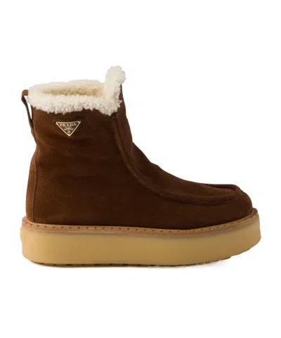 Prada Suede Ankle Boots In Black