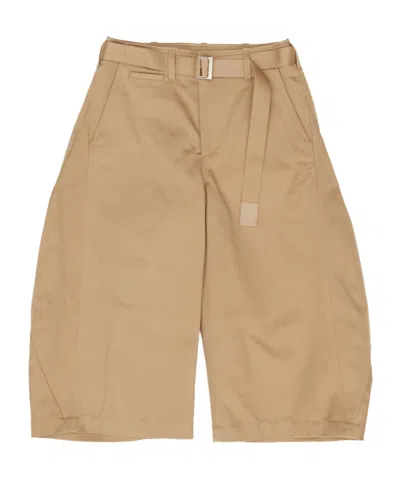 Sacai Womens Beige Wide-leg Belted Cotton Chino Shorts In Neutral