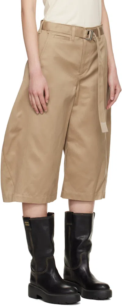 Sacai Womens Beige Wide-leg Belted Cotton Chino Shorts In Neutral