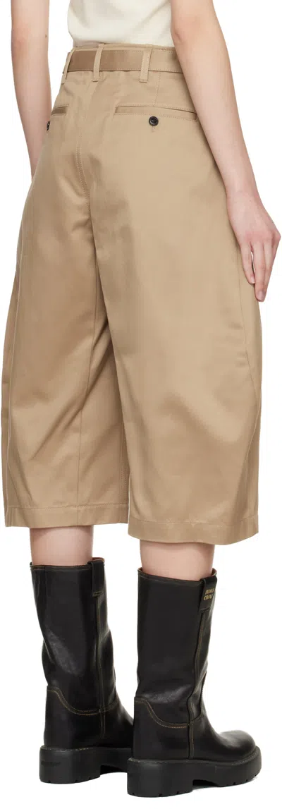 Sacai Womens Beige Wide-leg Belted Cotton Chino Shorts In Neutral
