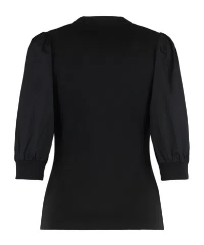 Veronica Beard Women Black Coralee Puff Sleeve Stretch Cotton Top Blouse In Black