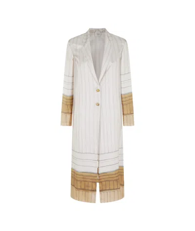 Alysi Single Breasted Striped Coat In White