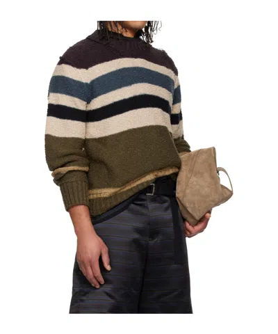 Sacai Multicolor Horizontal Stripe Knit Pullover Sweater In Brown