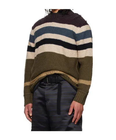 Sacai Multicolor Horizontal Stripe Knit Pullover Sweater In Brown