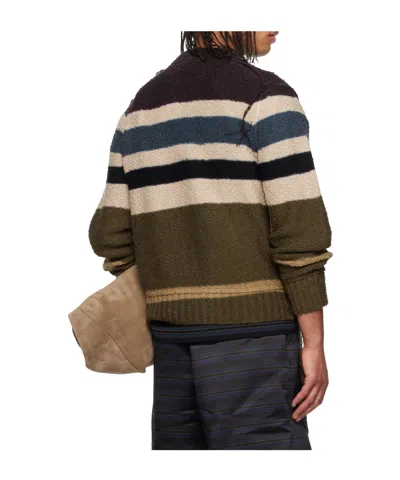 Sacai Multicolor Horizontal Stripe Knit Pullover Sweater In Brown