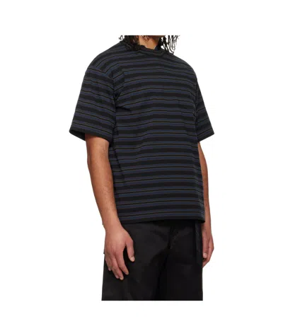 Sacai Navy Horizontal Stripe T-shirt In Gray