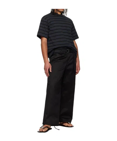 Sacai Navy Horizontal Stripe T-shirt In Gray