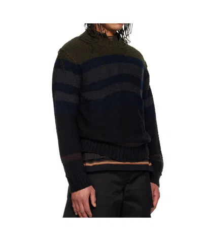 Sacai Navy Horizontal Stripe Knit Pullover Sweater In Black