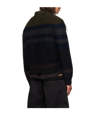 Sacai Navy Horizontal Stripe Knit Pullover Sweater In Black