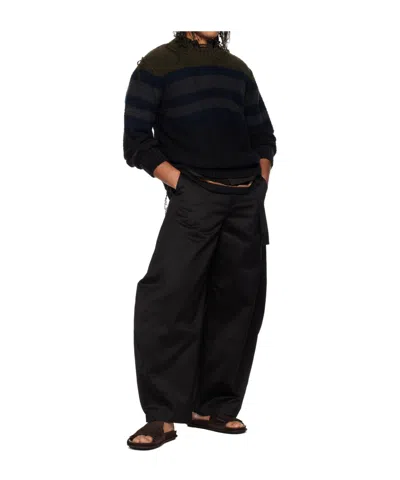 Sacai Navy Horizontal Stripe Knit Pullover Sweater In Black
