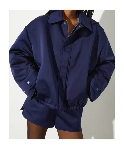 Maxco. Duchesse Satin Bomber Jacket In Blue