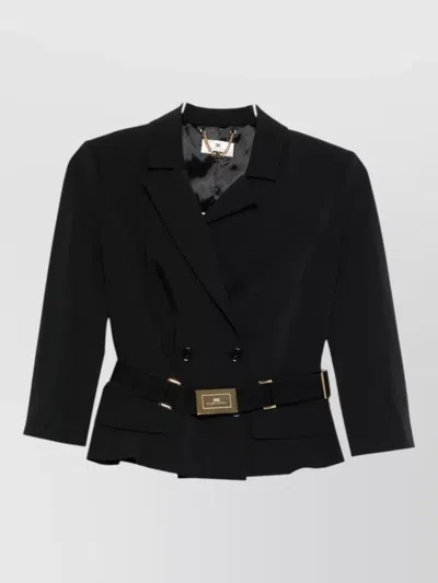 Elisabetta Franchi Jacket In Stretch Technical Fabric With Belt In Blue