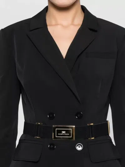 Elisabetta Franchi Jacket In Stretch Technical Fabric With Belt In Blue