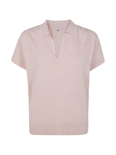 Aspesi V-neck Sweater With Collar In Pure Cotton Yarn In Pink