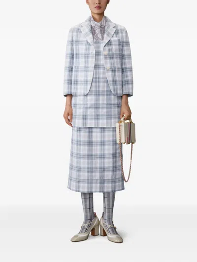 Thom Browne Short Plaid Blazer In Blue